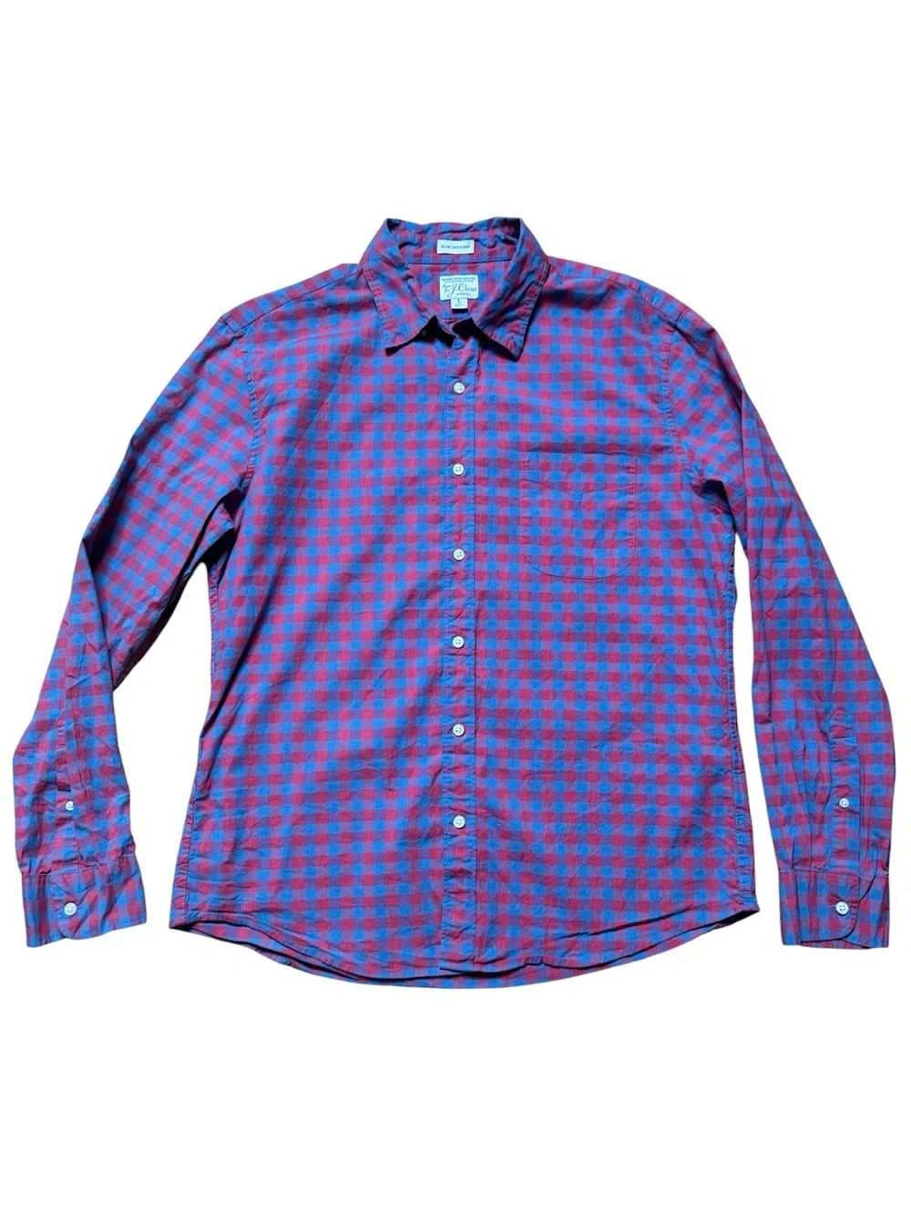 J. Crew Mens Large Slim Untucked Plaid Button Down Shirt Long Sleeve Blue Red